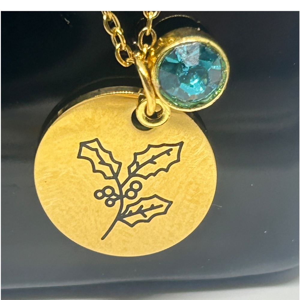 14K Gold plated December birth flower and birthstone necklace.